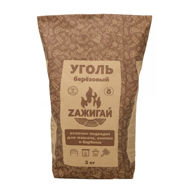 Уголь древесный "ЗАЖИГАЙ" 3 КГ