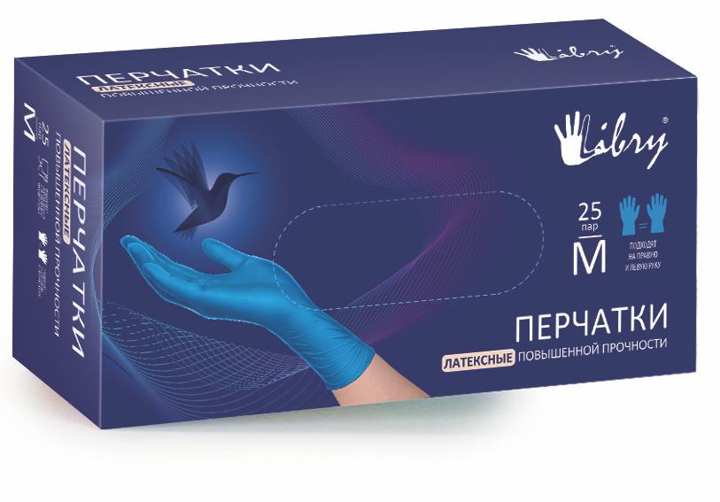 Перчатки BENOVY/Libry латексные ультрапрочные HR синие M (25пар) (10) 18,5г BE2DB200UHC83/KHR02ULT